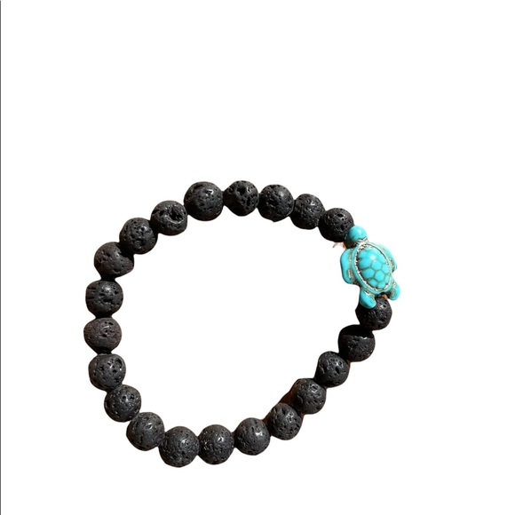 Hand Crafted Jewelry - Black Lava Stone Sea Turtle Bracelet